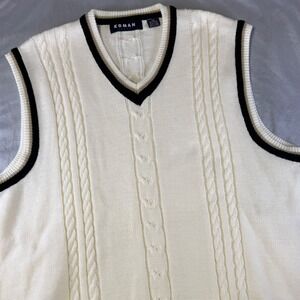 Vintage Koman Sport Tennis Sweater Vest V-Neck Cable Knit Preppy Golf Men's XXL